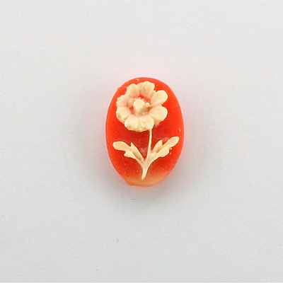 Plastic Cameo - Flower Oval 14x10MM IVORY ON CORNELIAN