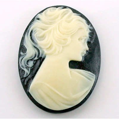 Plastic Cameo - Woman with Ponytail Oval 40x30MM IVORY ON BLACK