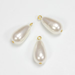 Plastic Pearl Bead with 1 Brass Loop - Pear 18x10MM WHITE