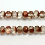 Czech Glass Fire Polished Bead - Rondelle Disc 6x5MM CRYSTAL-HALF COPPER