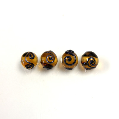 Czech Glass Lampwork Bead - Round 08MM TOPAZ with Swirl Design