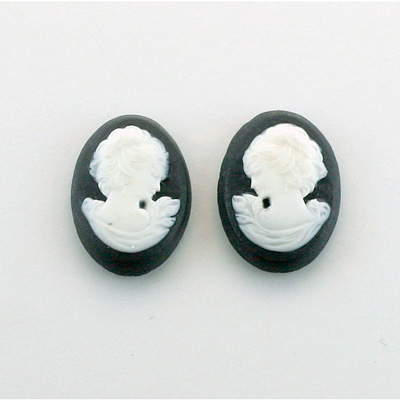 Plastic Cameo - Woman with Drop Earring Oval 18x13MM WHITE ON BLACK