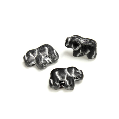 Czech Pressed Glass Engraved Bead - Elephant 11MM SLATE