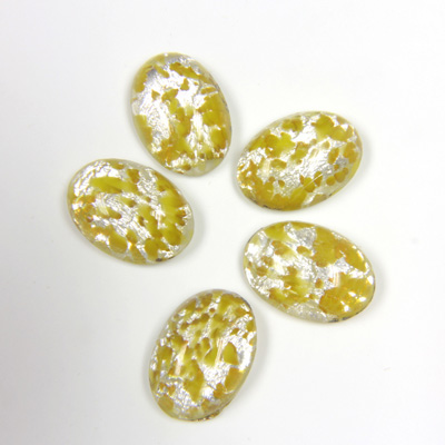 Glass Medium Dome Lampwork Cabochon - Oval 14x10MM SILVER FOIL OPAL YELLOW