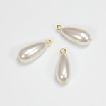 Plastic Pearl Bead with 1 Brass Loop - Pear 16x8MM WHITE