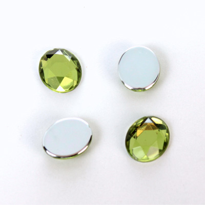 Plastic Flat Back Foiled Rose Cut Rhinestone - Oval 12x10MM OLIVINE