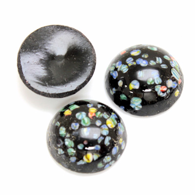 Glass Medium Dome Lampwork Cabochon - Round 18MM MOSAIC BLACK (04567)