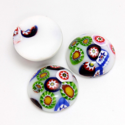 Glass Medium Dome Lampwork Cabochon - Round 18MM VENETIAN WHITE MOSAIC (03101)