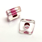 Plastic Bead - Color Lined Smooth Large Hole Square 6x16MM CRYSTAL PINK LINE