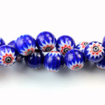 Glass Millefiori Bead - Round 10MM BLUE WHITE RED (28)