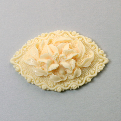 Plastic Carved Flower - Cluster Navette 48x32MM DARK IVORY