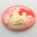 Plastic Cameo - Woman with Child Oval 40x30MM IVORY ON CORNELIAN