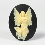 Plastic Cameo - Fairy with Wreath Oval 40x30MM IVORY ON BLACK