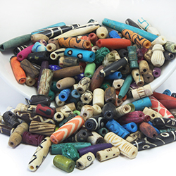 Genuine Bead Bone Assorted Mix  PIPES AND TUBES. ANTIQUED, ASSORTED COLORS