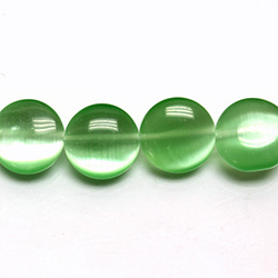 Fiber Optic Synthetic Cat's Eye Bead - Smooth Lentil Round 12MM CAT'S EYE LT GREEN