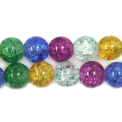 Indian Glass Crackle Beads -12MM- Assorted Multi Colors, Strung 16'