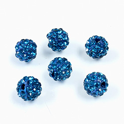 Rhinestone Bead Pave with 1.5MM Hole Metal Base Round 08MM BLUE ZIRCON