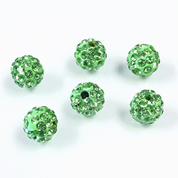 Rhinestone Bead Pave with 1.5MM Hole Metal Base Round 08MM PERIDOT