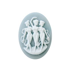 Plastic Cameo - 3 Muses Oval 25x18MM WHITE ON VINTAGE BLUE