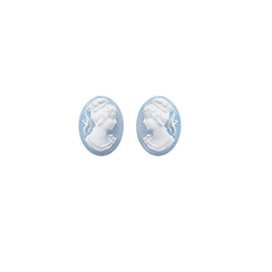 Plastic Cameo - Woman with Ponytail Oval 08x6MM WHITE ON BLUE