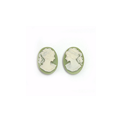 Plastic Cameo - Woman with Ponytail Oval 08x6MM IVORY ON GREEN