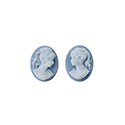 Plastic Cameo - Woman with Ponytail Oval 10x8MM WHITE ON BLUE