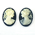 Plastic Cameo - Woman with Ponytail Oval 18x13MM DARK IVORY ON BLACK