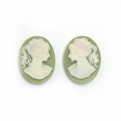Plastic Cameo - Woman with Ponytail Oval 18x13MM IVORY ON GREEN