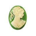 Plastic Cameo - Woman with Ponytail Oval 25x18MM IVORY ON DARK GREEN