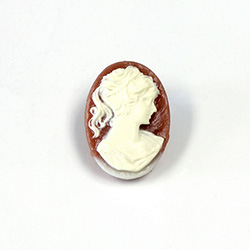 Plastic Cameo - Woman with Ponytail Oval 25x18MM IVORY ON ANTIQUE CORNELIAN