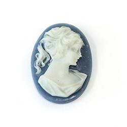 Plastic Cameo - Woman with Ponytail Oval 25x18MM WHITE ON DARK BLUE
