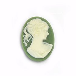 Plastic Cameo - Woman with Ponytail Oval 25x18MM IVORY ON GREEN