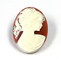 Plastic Cameo - Woman with Ponytail Oval 40x30MM IVORY ON ANTIQUE CORNELIAN