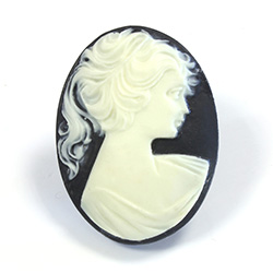 Plastic Cameo - Woman with Ponytail Oval 40x30MM LT IVORY ON BLACK