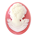 Plastic Cameo - Woman with Drop Earring Oval 40x30MM WHITE ON DARK PINK