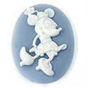 Plastic Cameo - Minnie Oval 40x30MM WHITE ON BLUE