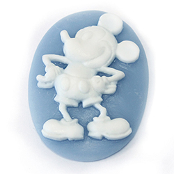 Plastic Cameo - Mickey Oval 40x30MM WHITE ON BLUE