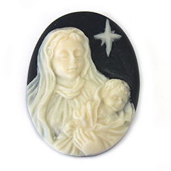 Plastic Cameo - Madonna & Child Oval 40x30MM IVORY ON BLACK