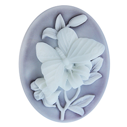 Plastic Cameo - Butterfly Oval 40x30MM WHITE ON AMETHYST FS