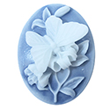 Plastic Cameo - Butterfly Oval 40x30MM WHITE ON ROYAL BLUE FS