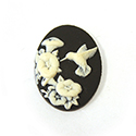 Plastic Cameo - Hummingbird Oval 25x18MM IVORY on BLACK