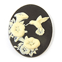 Plastic Cameo - Hummingbird Oval 40x30MM IVORY on BLACK