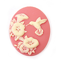 Plastic Cameo - Hummingbird Oval 40x30MM IVORY on PINK