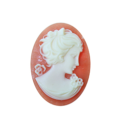 Plastic Cameo - Woman with Bow Oval 25x18MM IVORY ON CORNELIAN