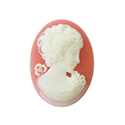 Plastic Cameo - Woman with Bow Oval 30x22MM IVORY ON CORNELIAN