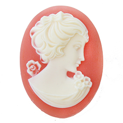 Plastic Cameo - Woman with Bow Oval 40x30MM IVORY ON CORNELIAN