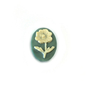 Plastic Cameo - Flower Oval 14x10MM IVORY ON OLIVE GREEN