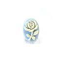 Plastic Cameo - Flower, Rose Oval 14x10MM IVORY ON BLUE