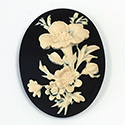 Plastic Cameo - Flower Arrangement Oval 40x30MM IVORY ON BLACK