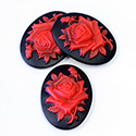 Plastic Cameo - Rose Flower - B Quality - Oval 40x30MM RED ON BLACK